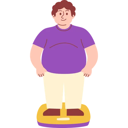 Obese Man Checking His Weight  Illustration