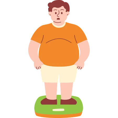 Obese Man Checking His Weight  Illustration