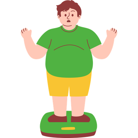 Obese Man Checking His Weight on machine  Illustration