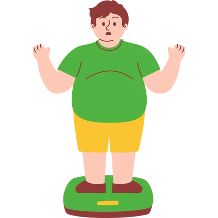 Obese Man Checking His Weight on machine  Illustration