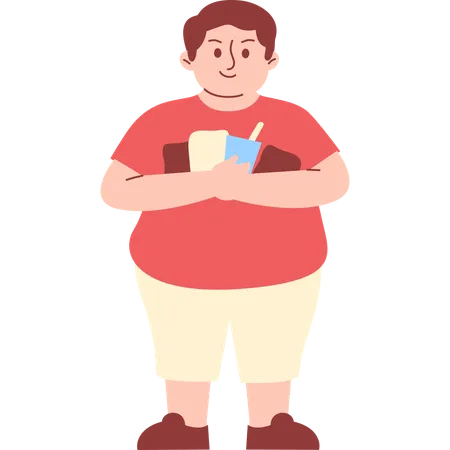 Obese Man holding Food  Illustration