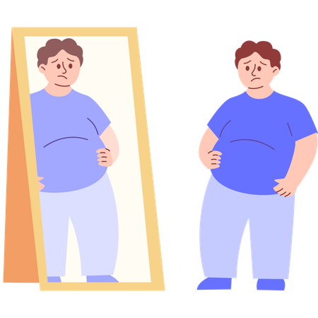 Obese Man Looking at Mirror  Illustration