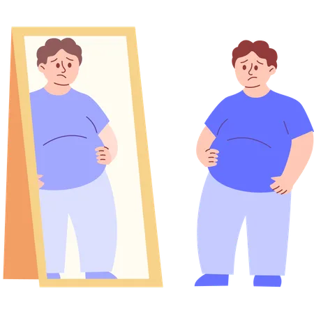 Obese Man Looking at Mirror  Illustration