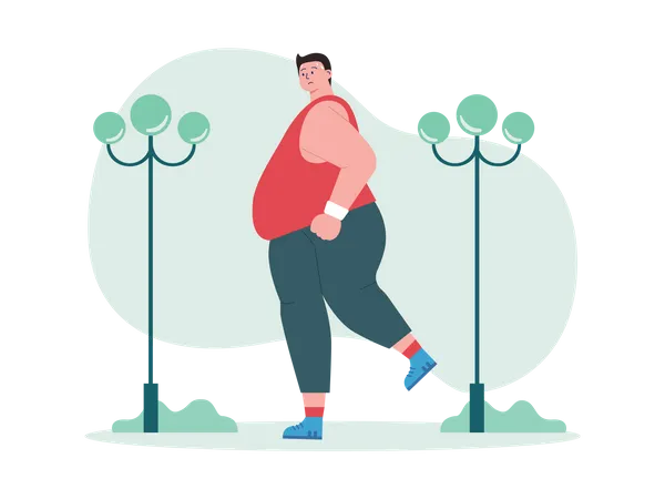 Obese man running for weight loss  Illustration