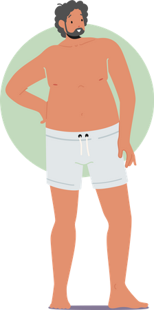 Obese man standing while wearing shorts Illustration
