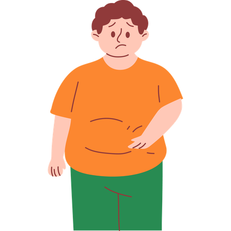 Obese Man Worried about Belly Fat  Illustration