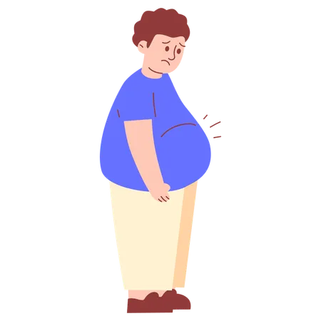 Obese Man Worried Big Belly  Illustration