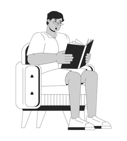 Obese middle eastern man reading book  Illustration