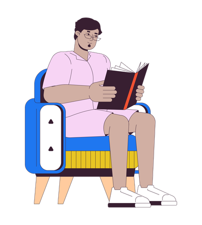 Obese middle eastern man reading book  Illustration