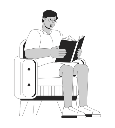 Obese middle eastern man reading book  Illustration