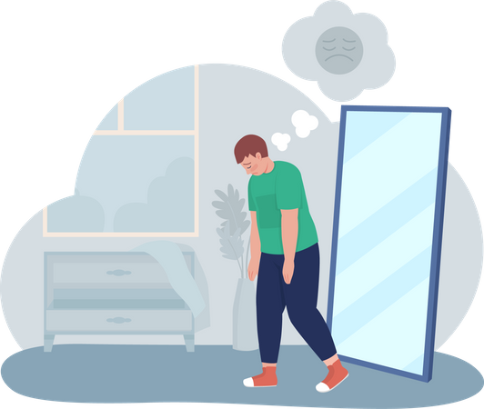 Obese unhappy teen boy  Illustration