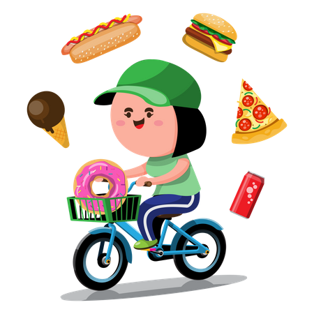 Obese woman cycling for weight loss  Illustration