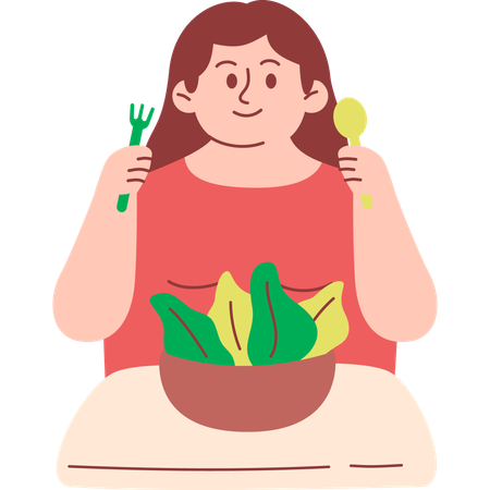 Obese Woman Eating Healthy Food  Illustration