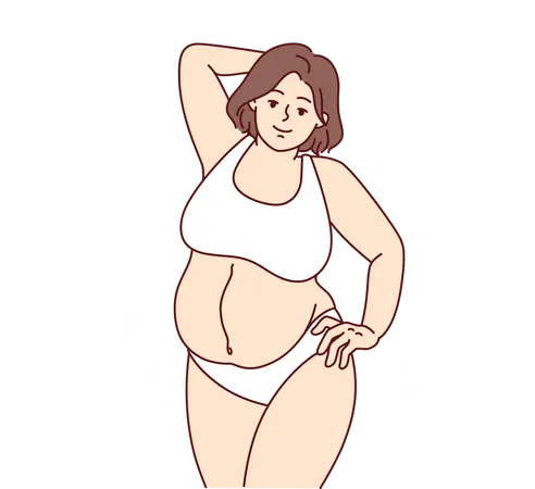 Obese woman posing in bikini Illustration
