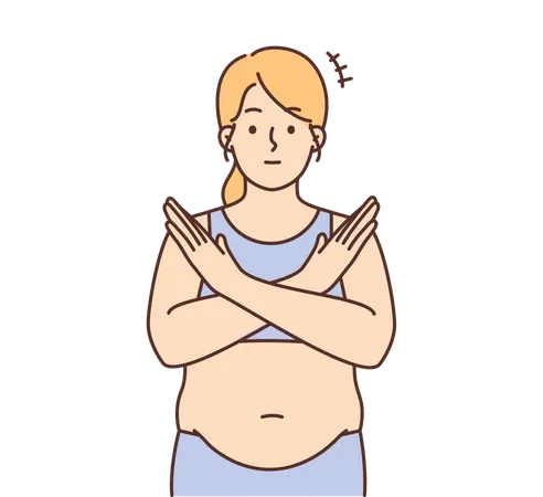 Obese woman showing cross sign  Illustration