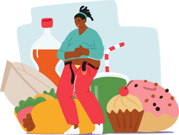 Obese Woman Struggles To Zip Up Undersized Pants Due To Her Excess Weight  Illustration