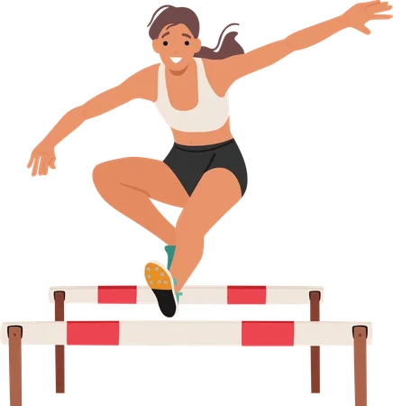 Obstacle Jump Athlete Female Character Showcases Exceptional Agility Strength And Precision Navigating Challenging Courses With Dynamic Jumps Swift Maneuvers And A Relentless Determination Vector Illustration