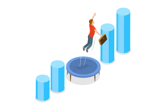 3 D Isometric Flat Vector Conceptual Illustration Of Obstacles Overcoming Business Growth After Economic Recession Illustration
