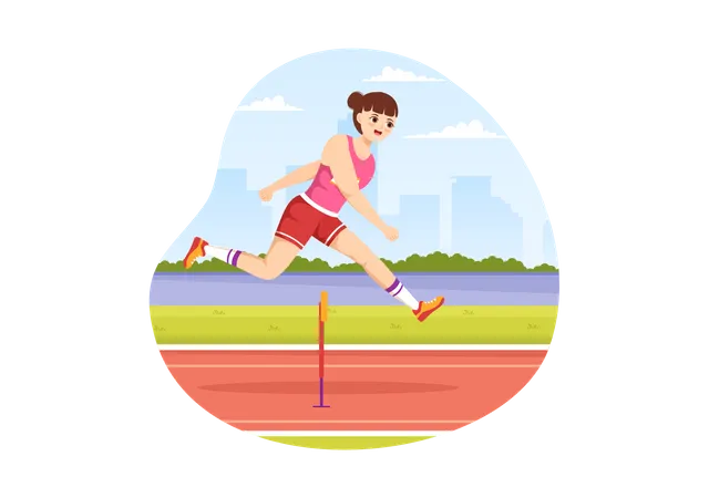 Atleta Run Hurdle Long Jump Sportsman Game Ilustracao Em Corrida De Obstaculos Para Banner Da Web Ou Pagina De Destino Em Modelos Desenhados A Mao De Desenhos Animados Planos Ilustração