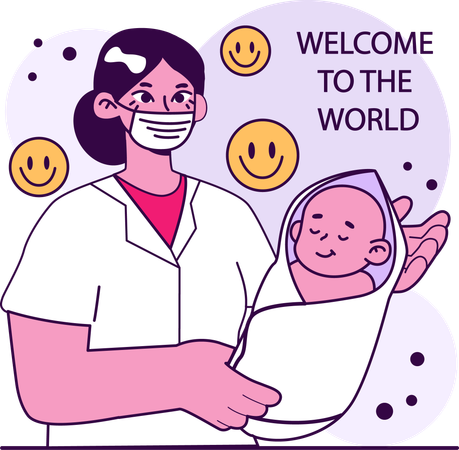 Obstetrics specialist holding newborn  Illustration