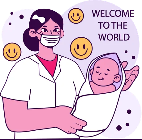 Obstetrics specialist holding newborn  Illustration