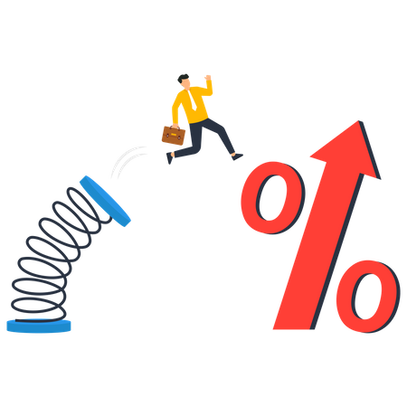 Obtenez plus d'avantages. Les hommes d'affaires sautent pour un grand pourcentage  Illustration