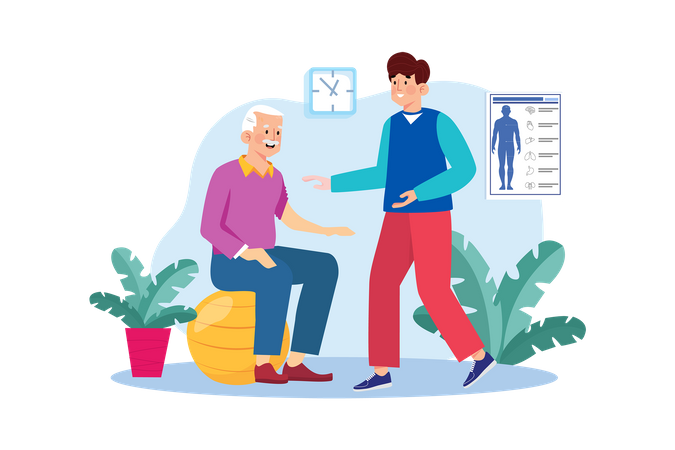 Occupational therapist helps patients improve their ability to perform daily activities  Illustration