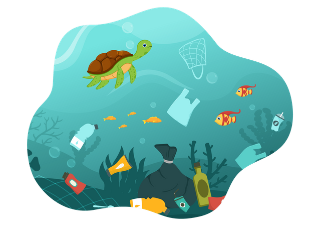 Ocean Plastic Pollution  Illustration