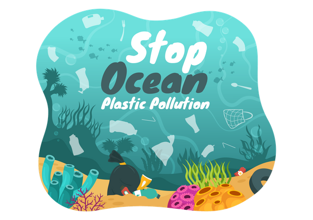 Ocean Plastic Pollution  Illustration