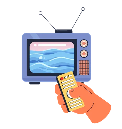 Ocean Waves On Retro Tv Screen 2 D Illustration Concept Changing Channel Isolated Cartoon Character Hand White Background Surreal Dreamy Seascape Television Metaphor Abstract Flat Vector Graphic Illustration
