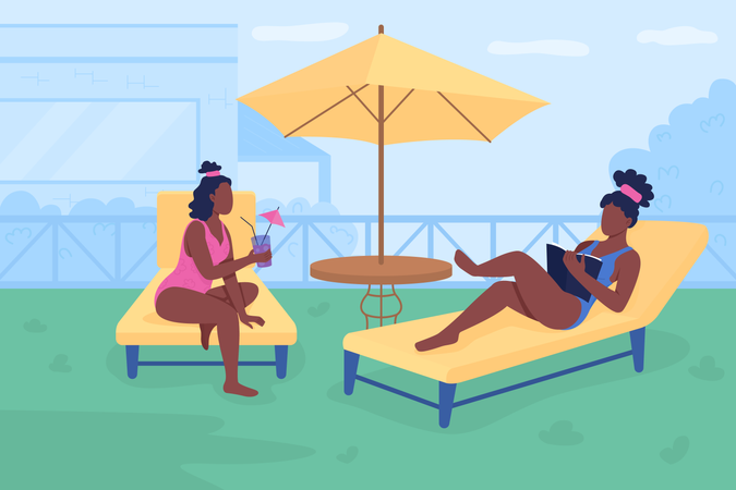 Ocio en el patio trasero para amigos.  Ilustración