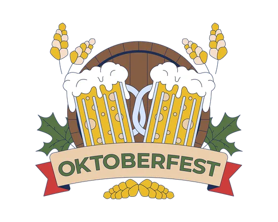 Octoberfest logo with beer mugs  Illustration