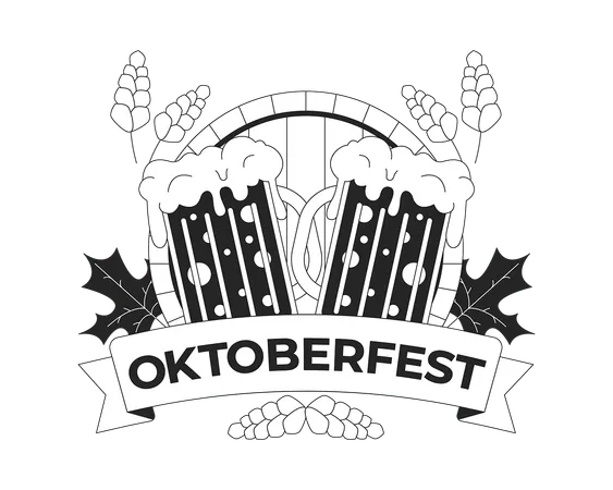 Octoberfest logo with beer mugs  Illustration