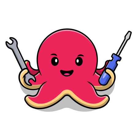 Octopus Holding Wrench And Screwdriver  Illustration