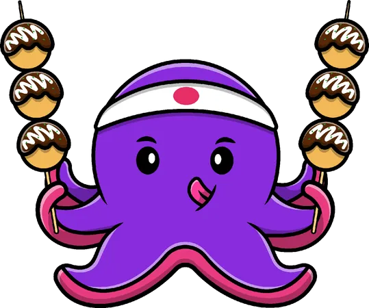 Octopus With Takoyaki  Illustration