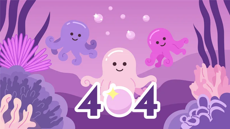 Octopuses Underwater Bubbles Error 404 Flash Message Chibi Sea Creatures Website Landing Page Ui Design Not Found Cartoon Image Cute Vibes Vector Flat Illustration With Kawaii Anime Background Illustration