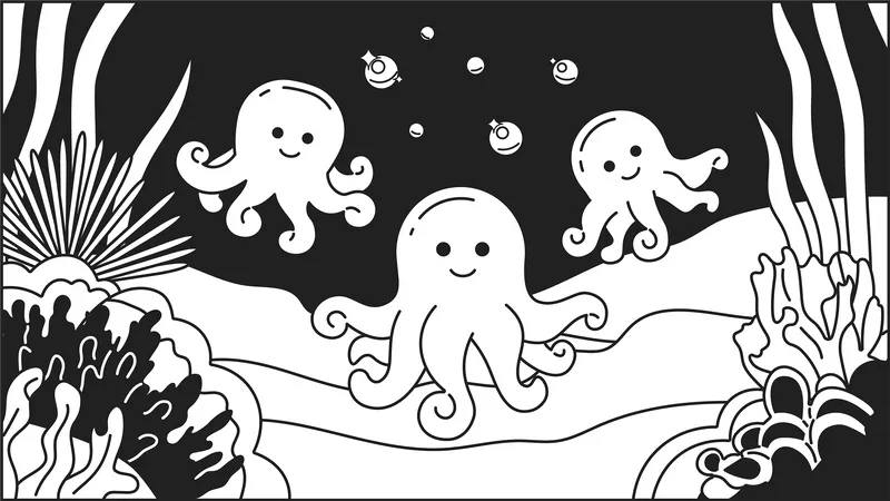 Octopuses underwater bubbles  Illustration