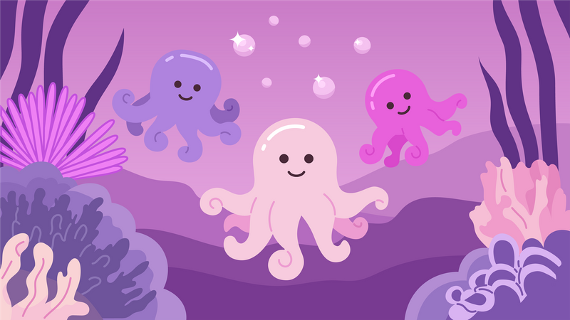 Octopuses underwater bubbles  Illustration