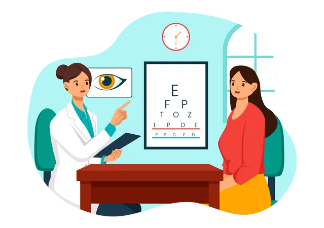Optometrist Vector Illustration With Ophthalmologist Checks Patient Sight Optical Eye Test And Spectacles Technology In Flat Cartoon Background Illustration