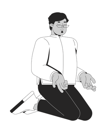 Homem árabe de óculos meditando em oração  Ilustração