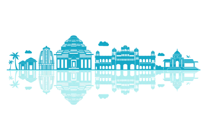 Odisha Skyline silhouette with reflections  Illustration