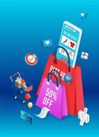 Oferta de compras móviles  Ilustración