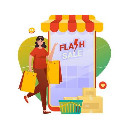 Oferta de venta flash de compras en línea  Ilustración