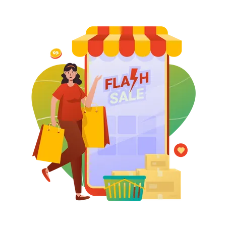 Oferta de venta flash de compras en línea  Ilustración