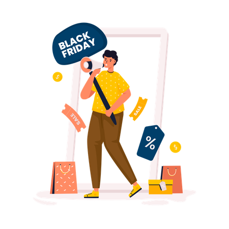 Oferta de promoção de venda de compras na Black Friday  Ilustração