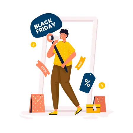 Oferta de promoção de venda de compras na Black Friday  Ilustração