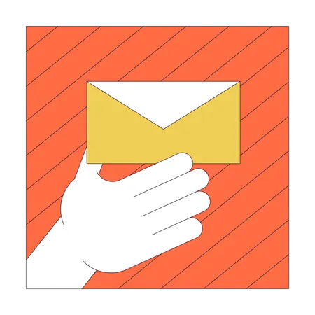 Offering Paper Envelope Linear Cartoon Character Hand Illustration Mail Delivery Service Outline 2 D Vector Image White Background Sending Vintage Correspondence Editable Flat Color Clipart Illustration