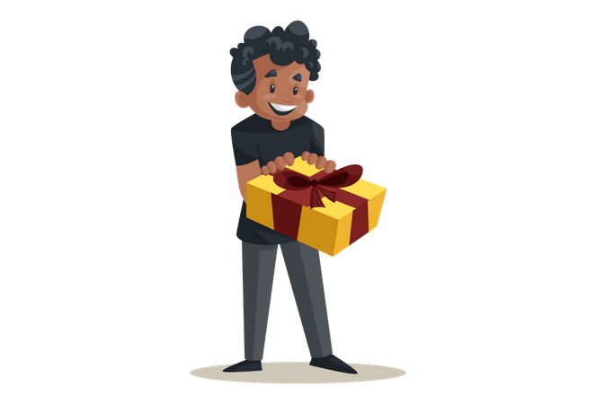 Office boy is holding a gift box in his hands  Illustration