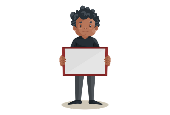Office boy is holding an empty board in hand  Illustration