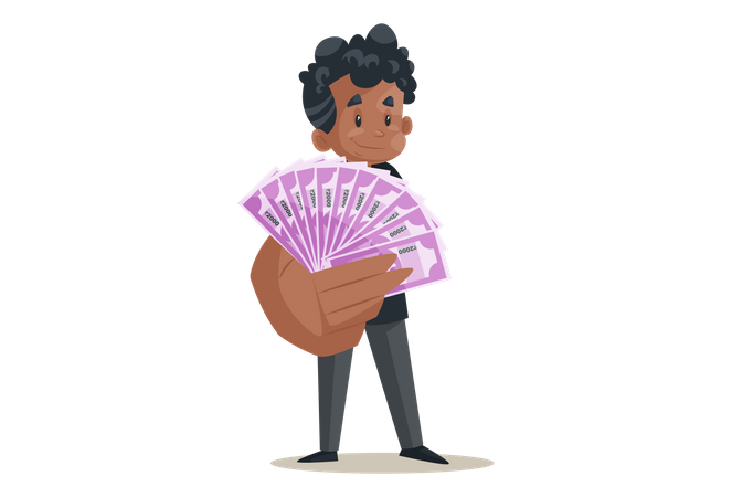 Office boy is showing money in hand  Illustration